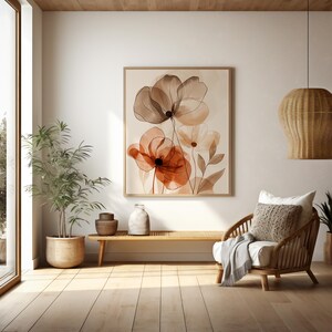 Botanisches Boho Poster in beige braun – Florales Wandbild mit Mohnblumen | Minimalistische Line Art für Wohnzimmer, Büro & Schlafzimmer Bild 4