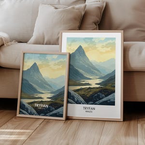 Póster de montaña Tryfan Snowdonia Gales Póster de viaje Gran Bretaña | Regalo Viajes Naturaleza Senderismo Paisaje | impresión de viajes | arte de pared retro
