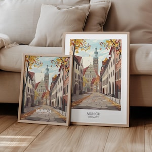 Munich Poster Germany Travel Poster Bavaria Europe | Travel Print City Cityscape | Gift Travel | Wall Art | Retro Mural