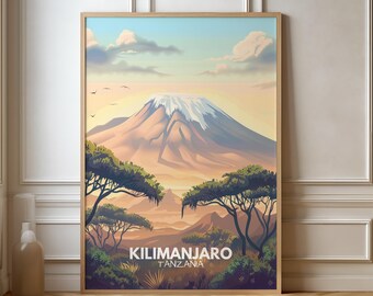 Kilimanjaro Poster Tansania Reiseposter Afrika | Geschenk Reisen Natur Wandern Roadtrip Landschaft | Reisedruck | Retro Wandkunst