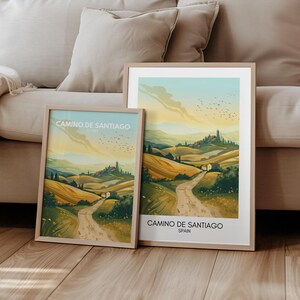 Póster Camino de Santiago Camino de Santiago Peregrinación Póster de Viaje España I Regalo Peregrinación Paisaje Viaje Senderismo | decoración de pared retro