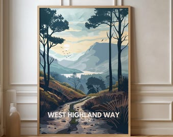 Irland Poster West Highland Way Reiseposter Großbritannien I Geschenk Wandern Reisen Natur Landschaft | Reisekunst | Retro Wanddekoration