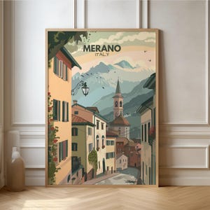 Meran Poster South Tyrol Travel Poster Merano Italy | Gift Travel City Landscape | Travel Art | Retro Wall Decoration