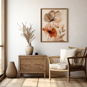 Botanisches Boho Poster in beige braun – Florales Wandbild mit Mohnblumen | Minimalistische Line Art für Wohnzimmer, Büro & Schlafzimmer Bild 3
