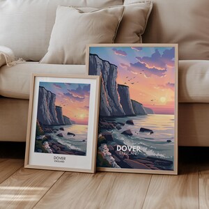 Póster de Dover Cliffs Gran Bretaña Inglaterra Póster de viaje I Regalo Viaje Naturaleza Paisaje | Arte de viaje | Decoración de pared retro | Impresión de viaje