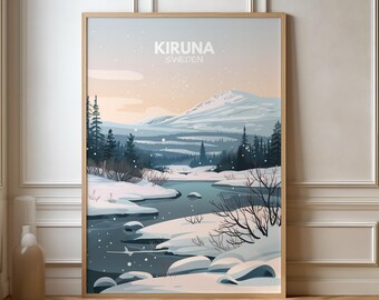 Kiruna Poster Schweden Skandinavien Reiseposter | Geschenk Reisen Wandern Natur Landschaft | Reisedruck | Retro Wandbild