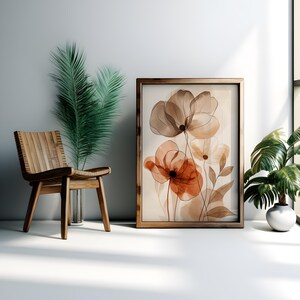 Botanisches Boho Poster in beige braun – Florales Wandbild mit Mohnblumen | Minimalistische Line Art für Wohnzimmer, Büro & Schlafzimmer Bild 5