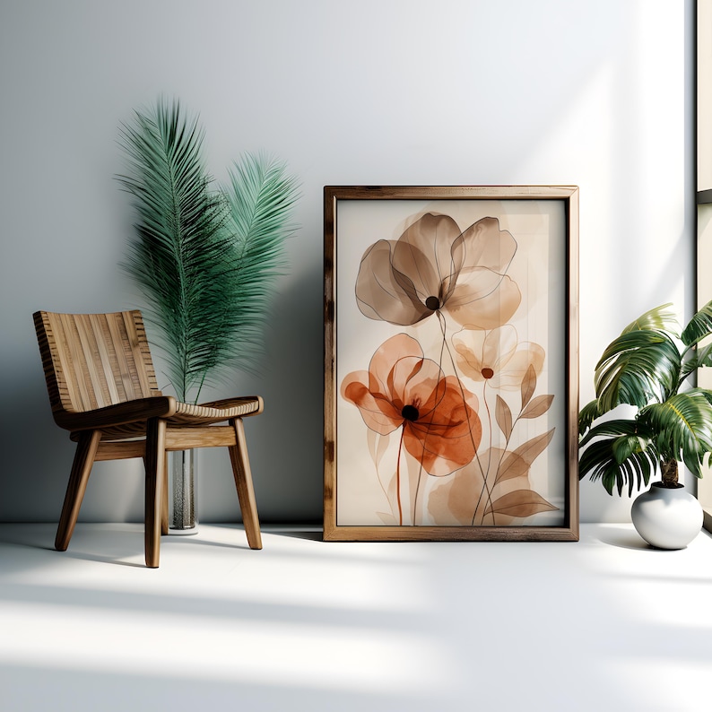 Botanisches Boho Poster in beige braun – Florales Wandbild mit Mohnblumen | Minimalistische Line Art für Wohnzimmer, Büro & Schlafzimmer Bild 5