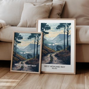 Póster de Irlanda West Highland Way Travel Poster Gran Bretaña I Regalo Senderismo Viaje Naturaleza Paisaje | Arte de viaje | decoración de pared retro