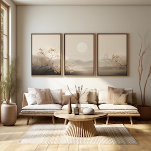 Japandi Poster Set | Minimalist Wall Art Nature Landscape | Scandinavian Boho Decor | Prints for Living Room Bedroom