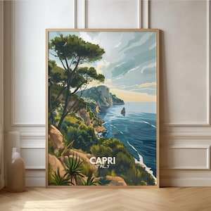 Capri Poster Italy Travel Poster | Gift Travel Nature Landscape Dolce Vita | Travel Print | Retro Wall Decoration