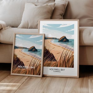 Póster de Holywell Bay, póster de viaje de Cornualles, Gran Bretaña, Inglaterra, regalo de paisaje de viaje | Impresión de viajes | Arte de pared retro | Impresión artística