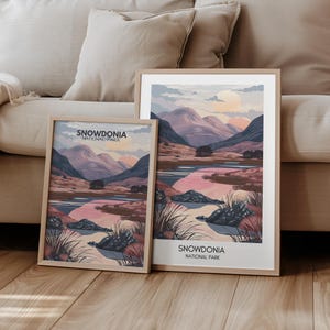 Póster de Snowdonia Parque Nacional Eyri Gales Póster de viaje Gran Bretaña | Regalo Viaje Senderismo Paisaje | impresión de viajes | arte de pared retro