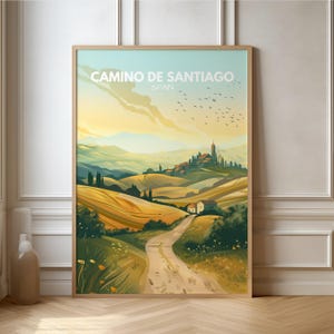 Way of St. James Poster Camino de Santiago Pilgrimage Travel Poster Spain | Gift Pilgrimage Landscape Travel Hiking | Retro Wall Decoration