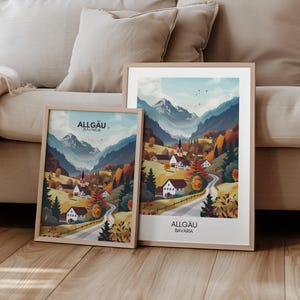 Allgäu Poster Bayern Deutschland Reiseposter | Geschenk Reisen Wandern Landschaft Berge | Retro Wanddekoration | Reisedruck