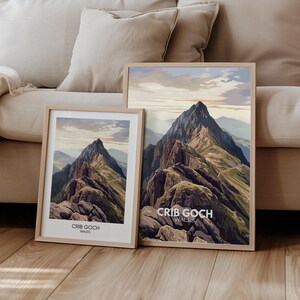 Póster de montaña Crib Goch Snowdonia Gales Póster de viaje Gran Bretaña | Regalo Viajes Naturaleza Senderismo Paisaje | impresión de viajes | arte de pared retro