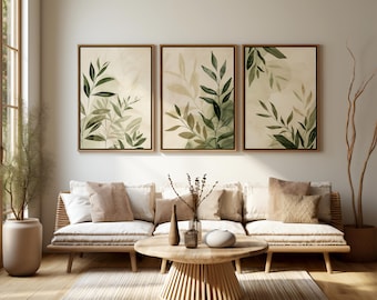 Lot de 3 affiches botaniques | Décoration murale minimaliste avec feuilles | Impressions nature pour salon, chambre et bureau | Design scandinave