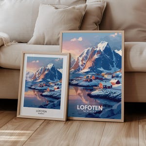 Travel Print | Reiseposter | Lofoten Norwegen Skandinavien I Landschaft | Travel Art | Retro Wanddeko