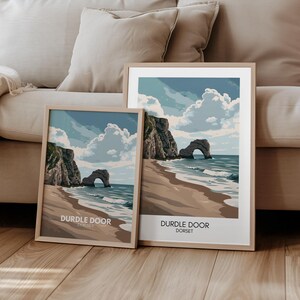 Póster de Durdle Door, póster de viaje a Dorset, costa de Gran Bretaña, Inglaterra, regalo de paisaje de viaje | arte de viaje | arte de pared retro