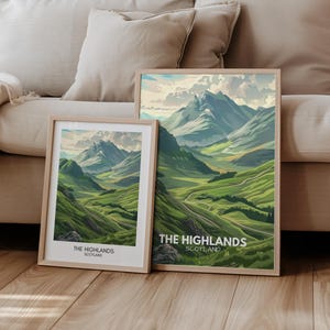 Póster de Escocia, póster de viaje de las Tierras Altas, Gran Bretaña, regalo de viaje, naturaleza, senderismo, paisaje | Impresión de viajes | Decoración de pared retro