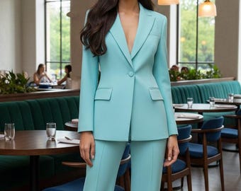 CYAN-Farbe für Frauen 2-teiliger Anzug | Blazer & Hose | Maßgeschneidertes formelles Outfit