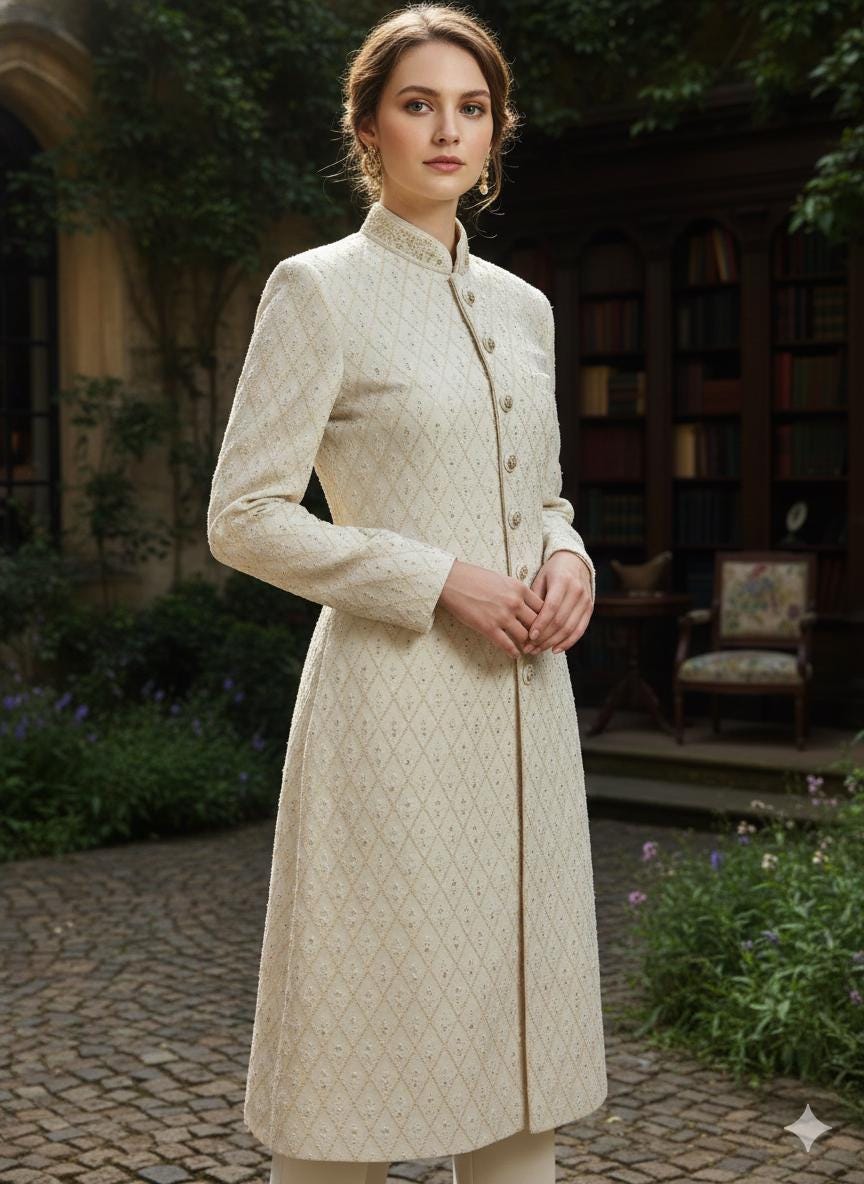 ladies sherwani dress Elegant Women's Suit | Indo-western Wedding Guest with Scarf