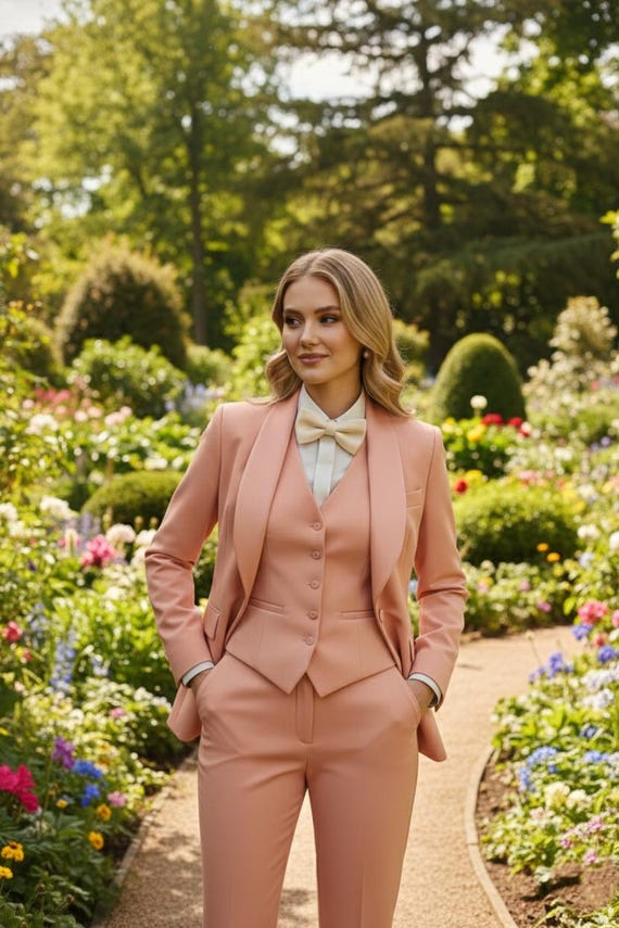 Peach Women's 5-Piece Suit Set | Formal Wedding Outfit for Women