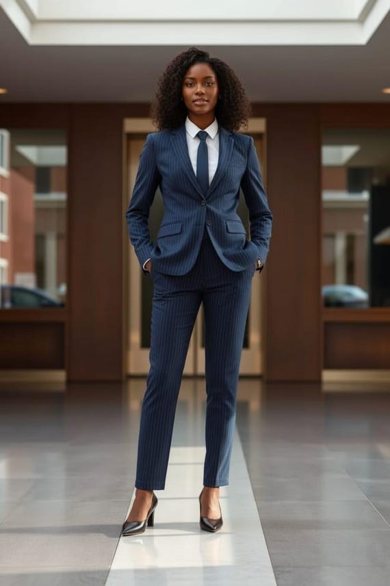 blue pinstripe dress pants High-Rise Wide-Leg Pleated Dress Pants for Tall Women in Navy Pinstripe 16 / Extra Tall / Navy Pinstripe