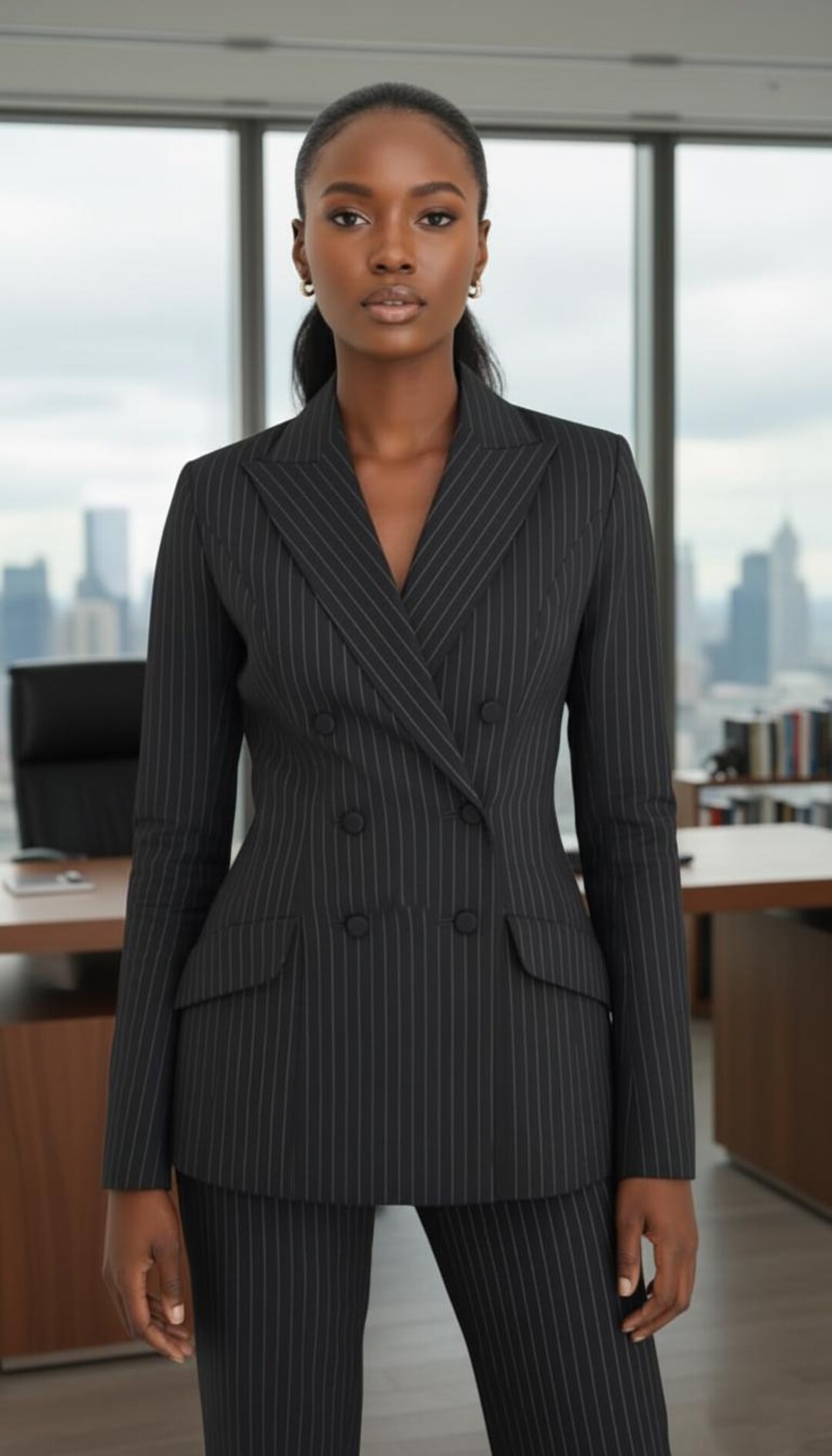 Women's Pinstripe Suit Tailored Black Blazer & Pants Set Etsy — free download