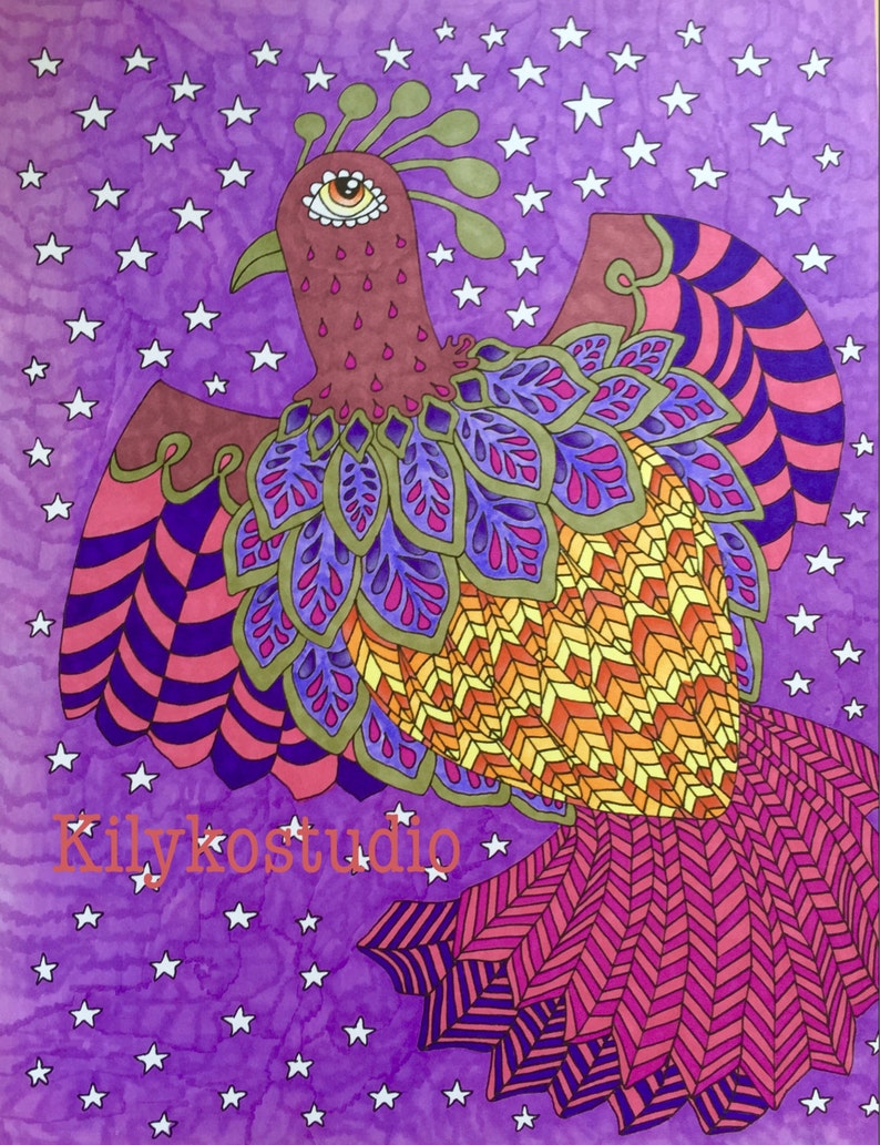 Download Exotic bird adult coloring page instant digital download pdf | Etsy