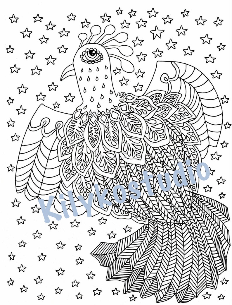 Download Exotic bird adult coloring page instant digital download pdf | Etsy