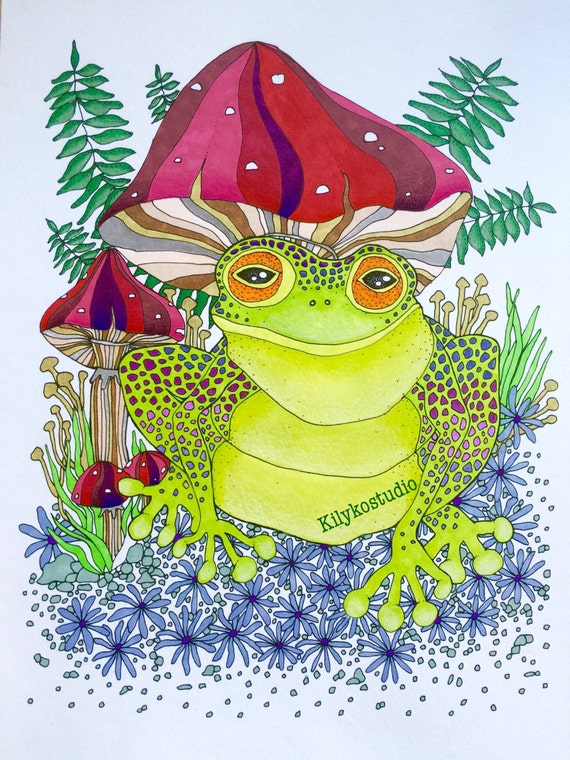 Frog Toad And Mushrooms Forest Floor Adult Coloring Page Etsy