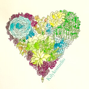 succulent heart adult coloring page instant digital download pdf