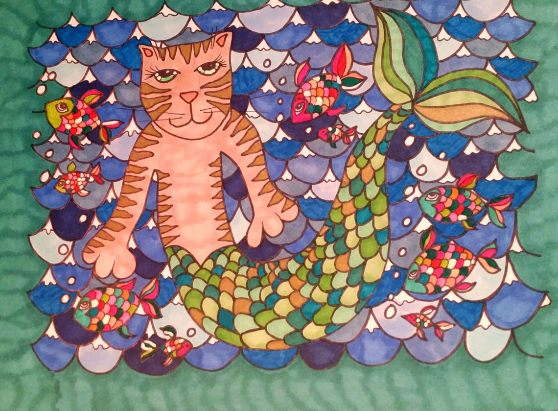 Mermaid Cat Coloring Page Digital Instant Download PDF - Etsy