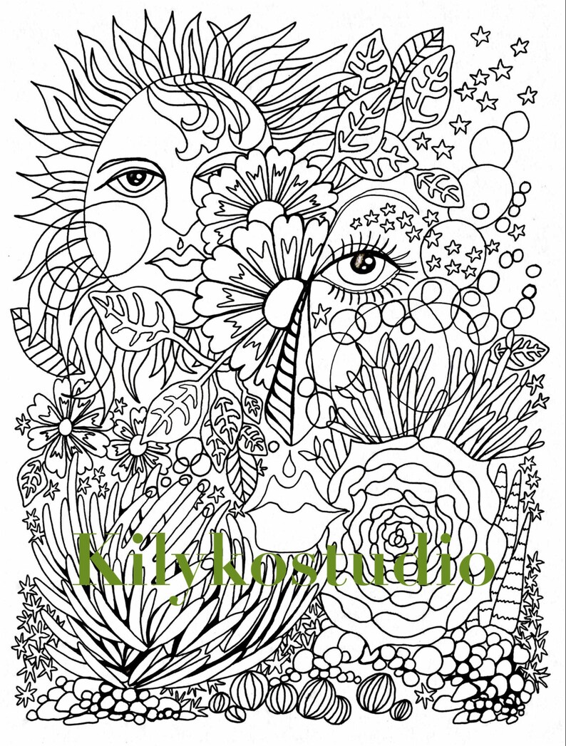 Abstract desert face adult coloring page instant digital | Etsy