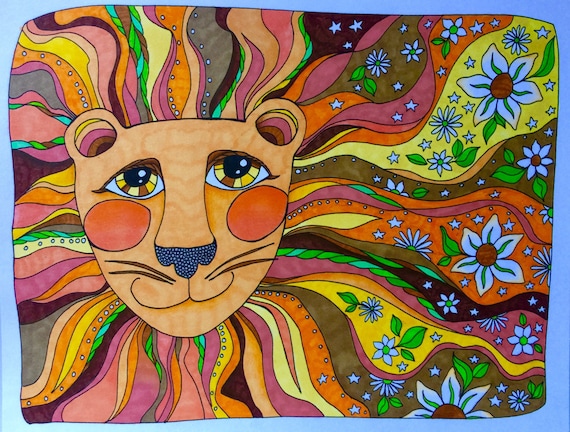 lion adult coloring page digital instant download animal safari
