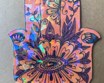 Hamsa Hand Floral Sticker Premium Vinyl Holographic Artist Sticker