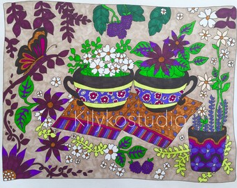 tea cups instant digital download pdf adult coloring page