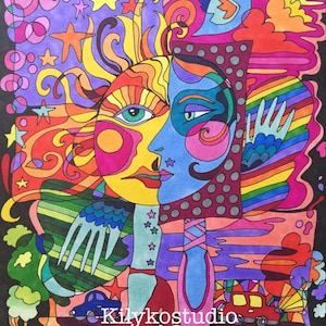 abstract funny face wings adult coloring page instant digital download pdf