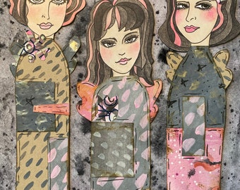 Collage Paper Dolls Book Markers Mixed Media Junk Journaling Ephemera Pink Ladies DIGITAL COPY