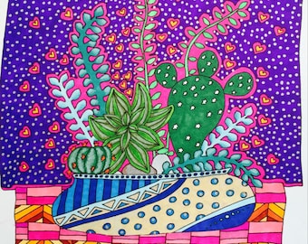 succulent cactus still life adult coloring page instant digital download pdf