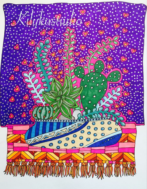 succulent cactus still life adult coloring page instant digital download pdf