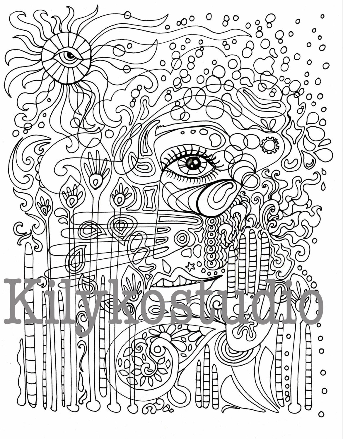 Energy Face Abstract Adult Coloring Page Instant Digital - Etsy