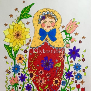 nesting doll matryoshka babushka russian adult coloring page instant download pdf