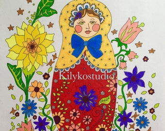 nesting doll matryoshka babushka russian adult coloring page instant download pdf