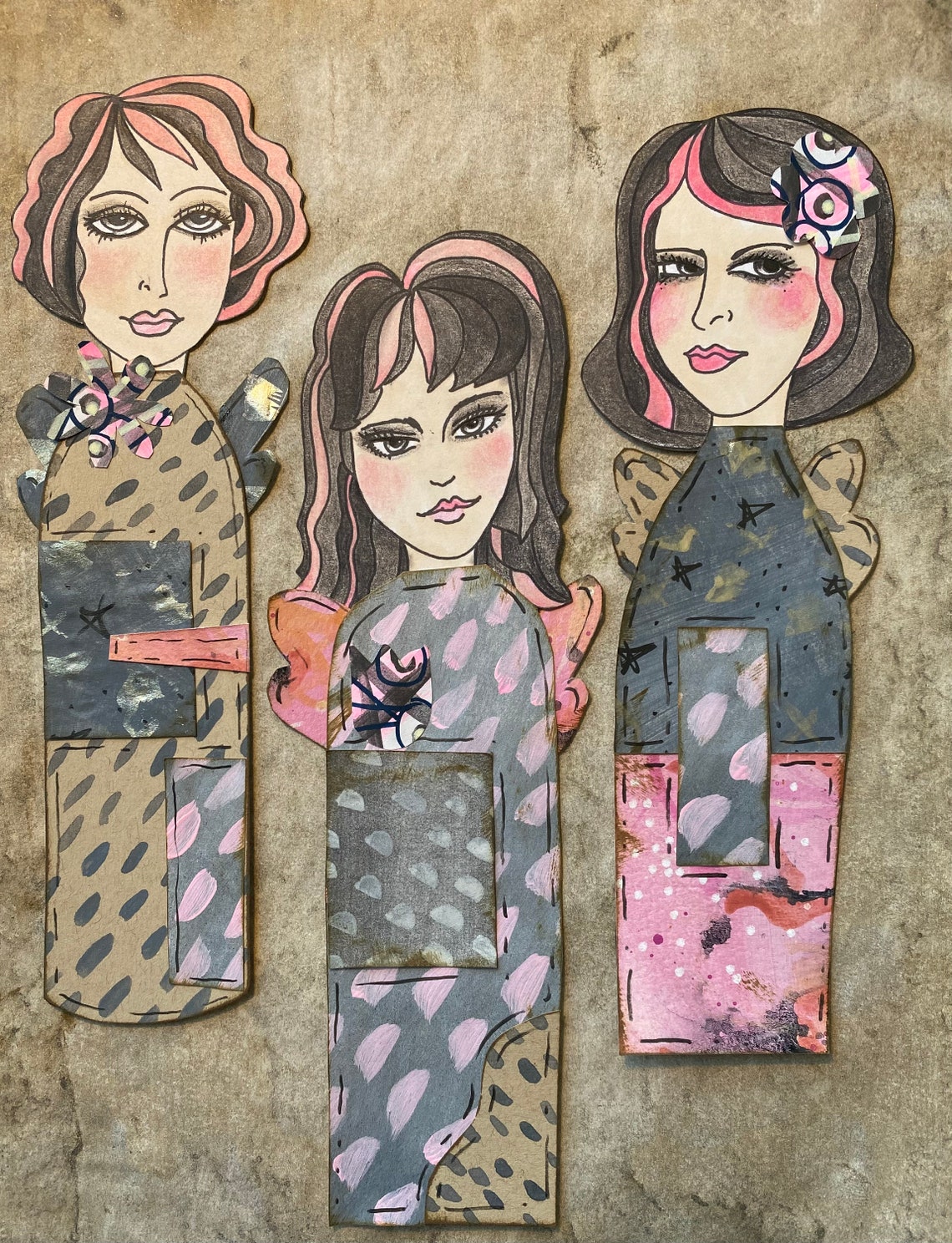 Collage Paper Dolls Book Markers Mixed Media Junk Journaling Etsy