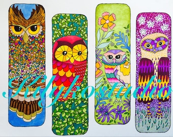 owl bookmarker adult coloring page journaling ephemera instant digital download diy art bookmark journal collage decoupage