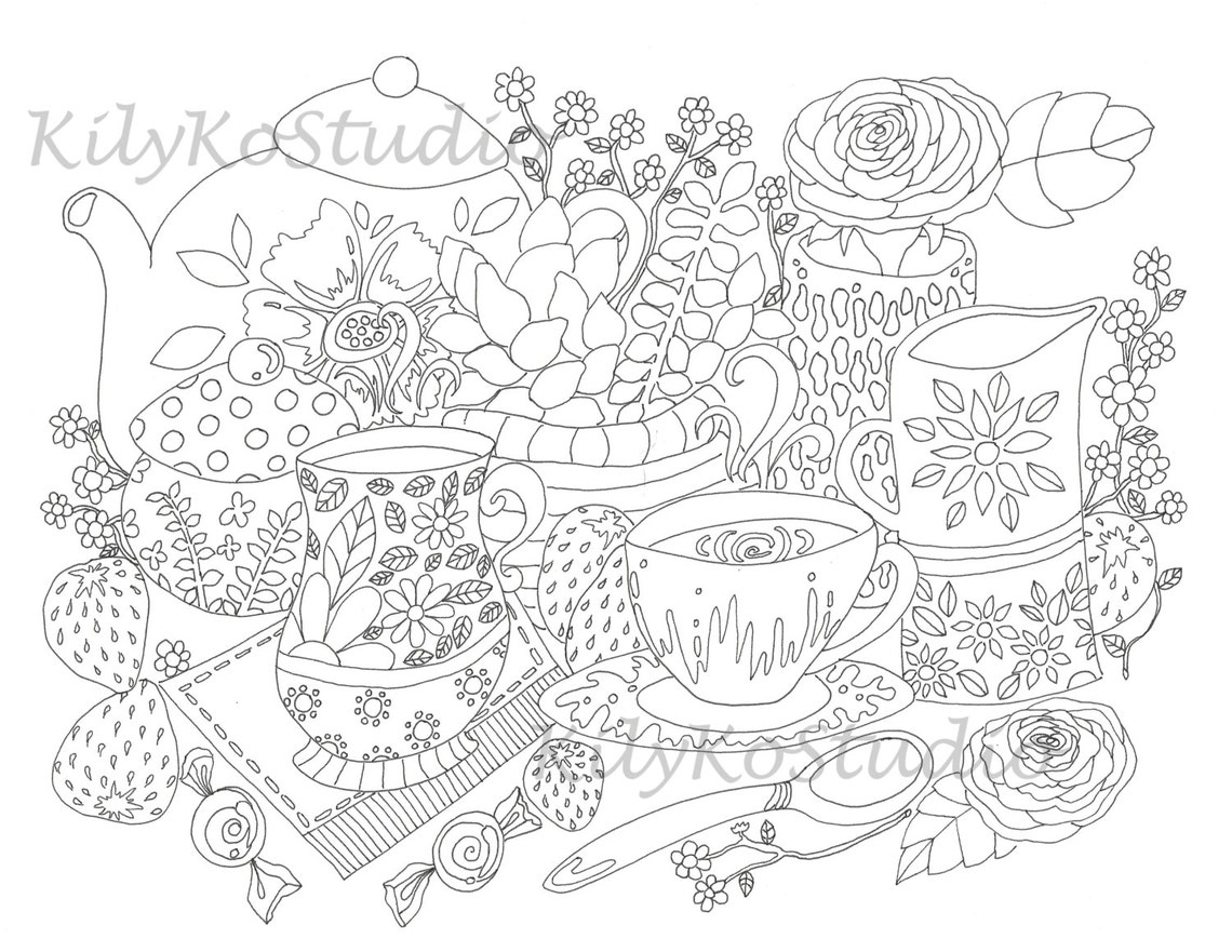  Tea Time Coloring Pages with simple drawing