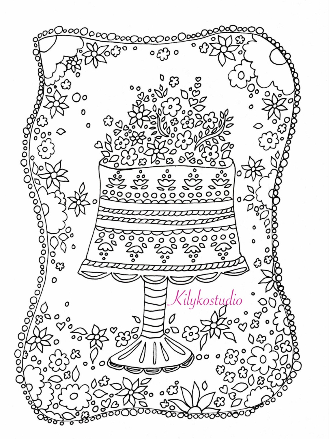 Cake Stand Adult Coloring Page Instant Digital Download Wedding Cake ...