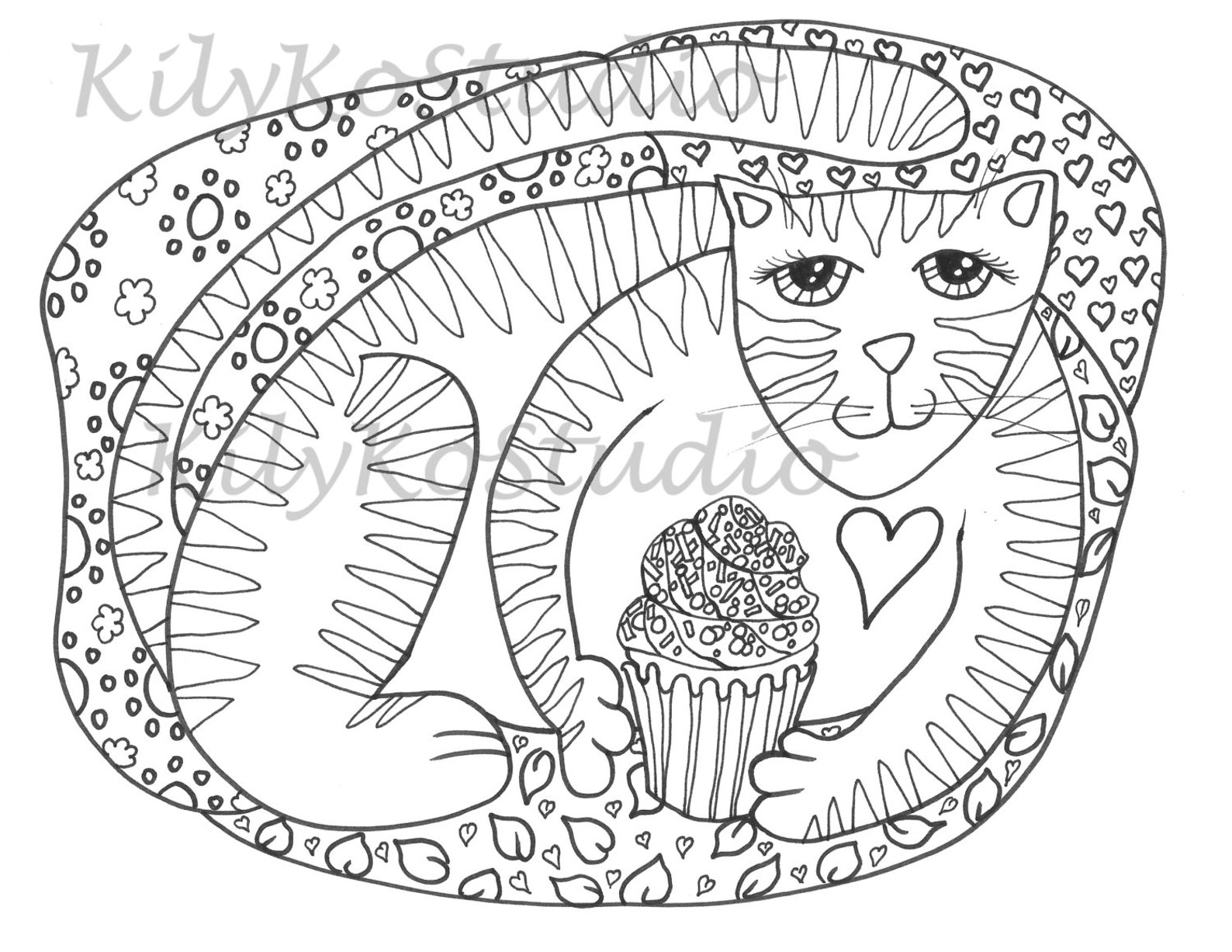 Cupcake Cat Coloring Page Digital Download Instant - Etsy